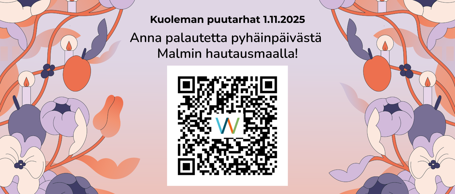 Anna palautetta pyhäinpäivän tapahtumasta ja kuvana QR -koodi