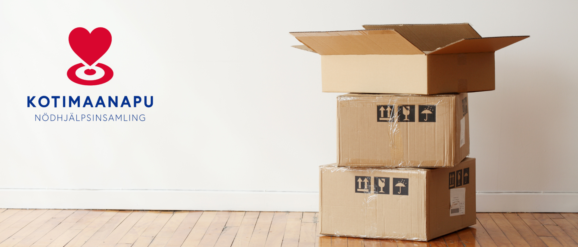 kuva muuttolaatikoista ja kotimaanavun logo