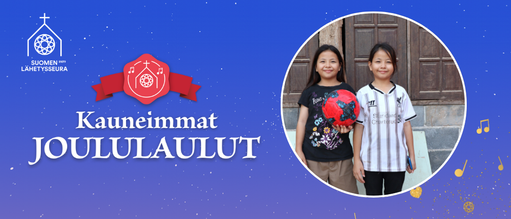 Kauneimmat Joululaulut logo ja thaimaalaiset 11-vuotiaat kaksoset Prarw ja Preaw.
