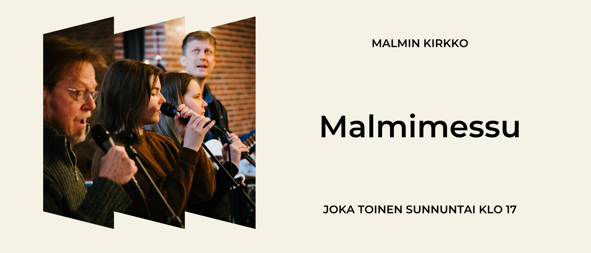 Messun tapahtuma ilmoituksen kuva, jossa bändin jäsenet laulavat ja soittavat soittimia.