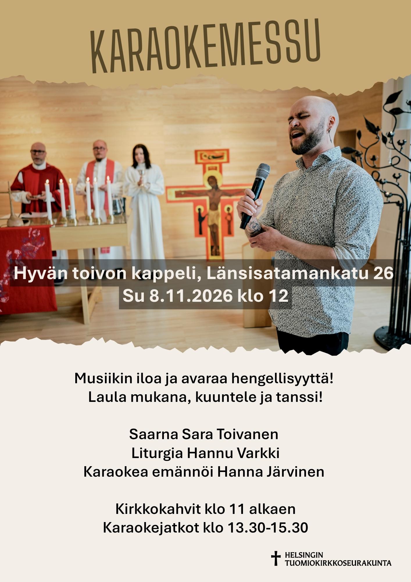 Karaokemessu Hyvän toivon kappelissa 8.11.2026 klo 12