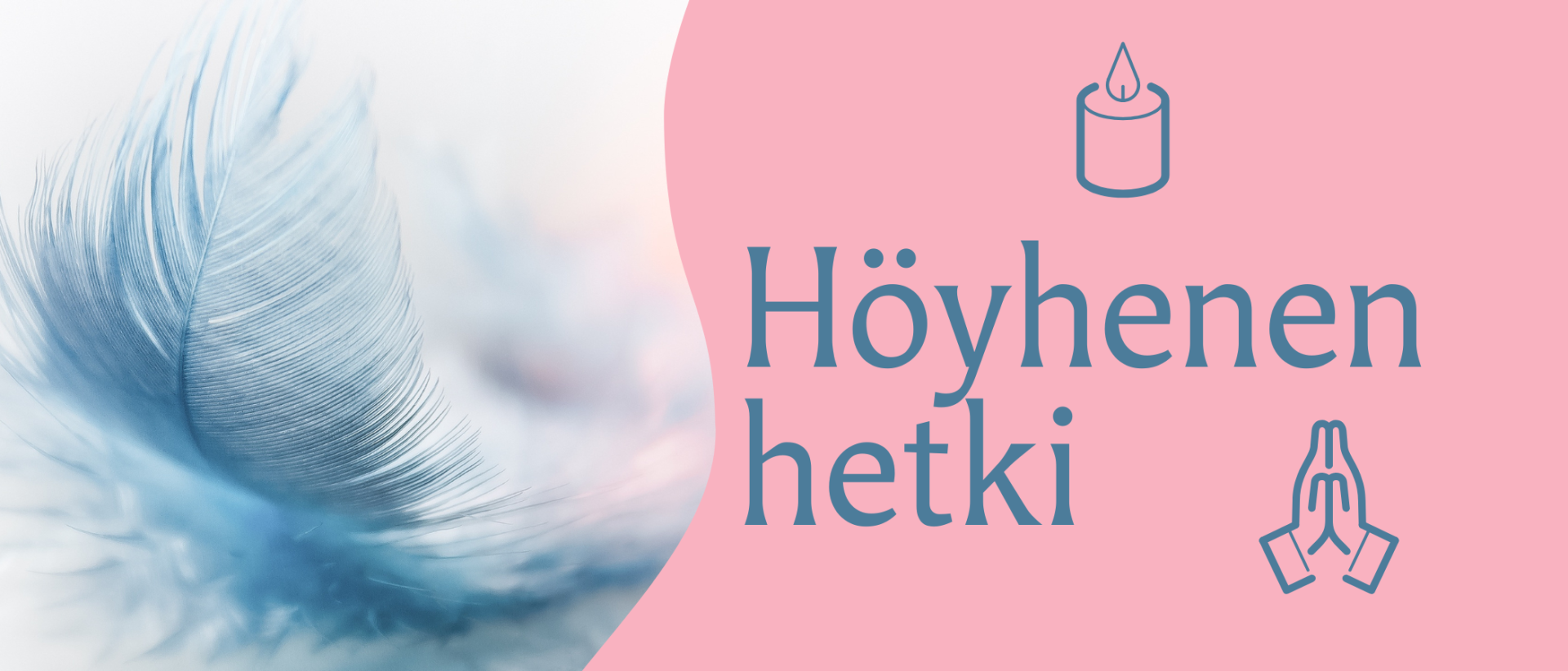 Sinert&auml;v&auml; h&ouml;yhen, vaaleanpunaisella pohjalla teksti