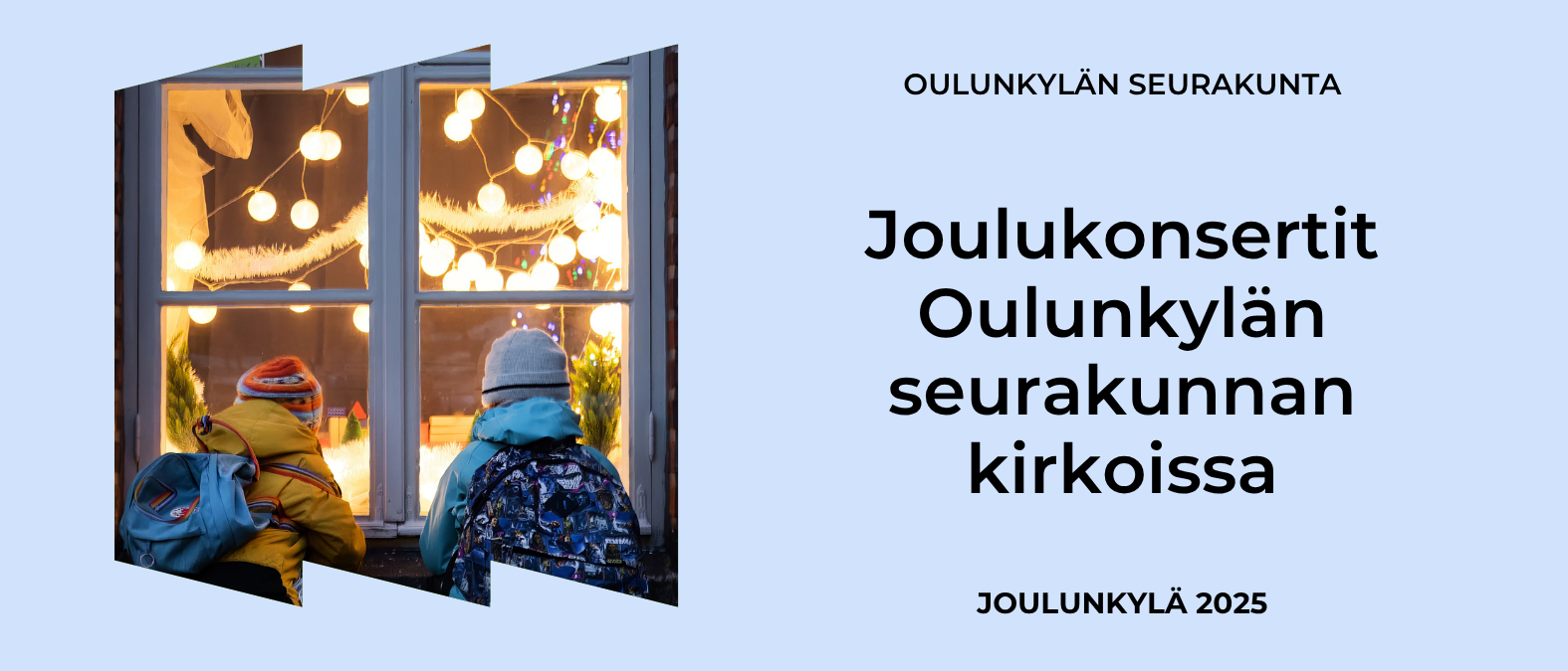 lapset kurkkivat sisään valaistusta jouluikkunasta