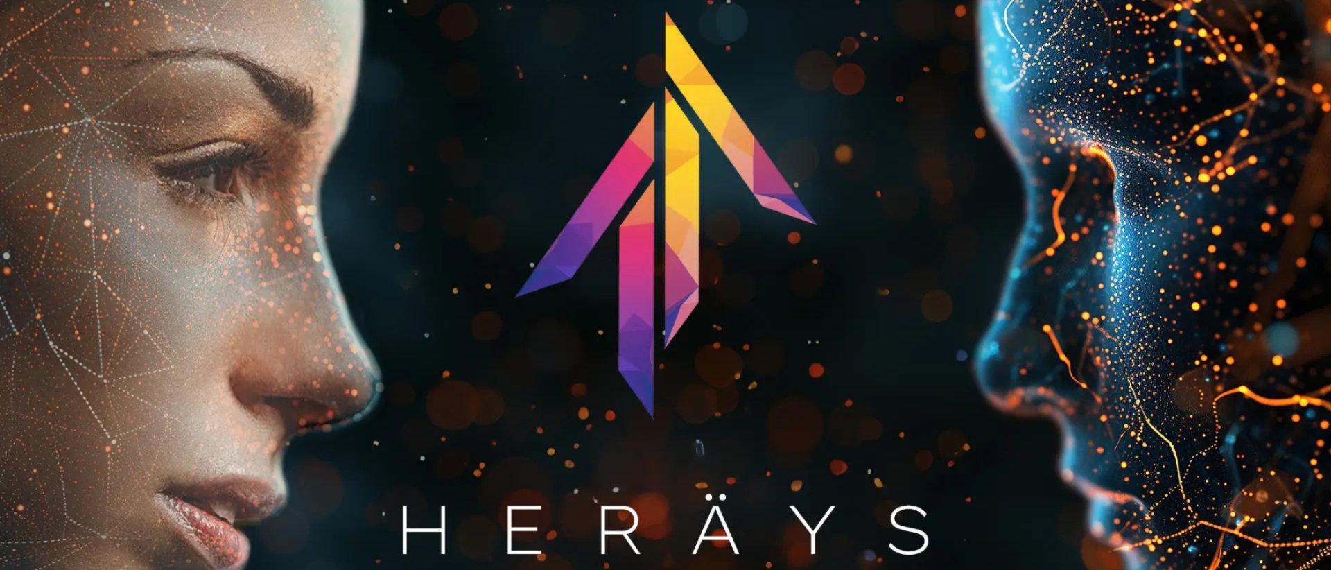 Kahdet kasvot vastakkain tummalla pohjalla jossa teksti Her&auml;ys